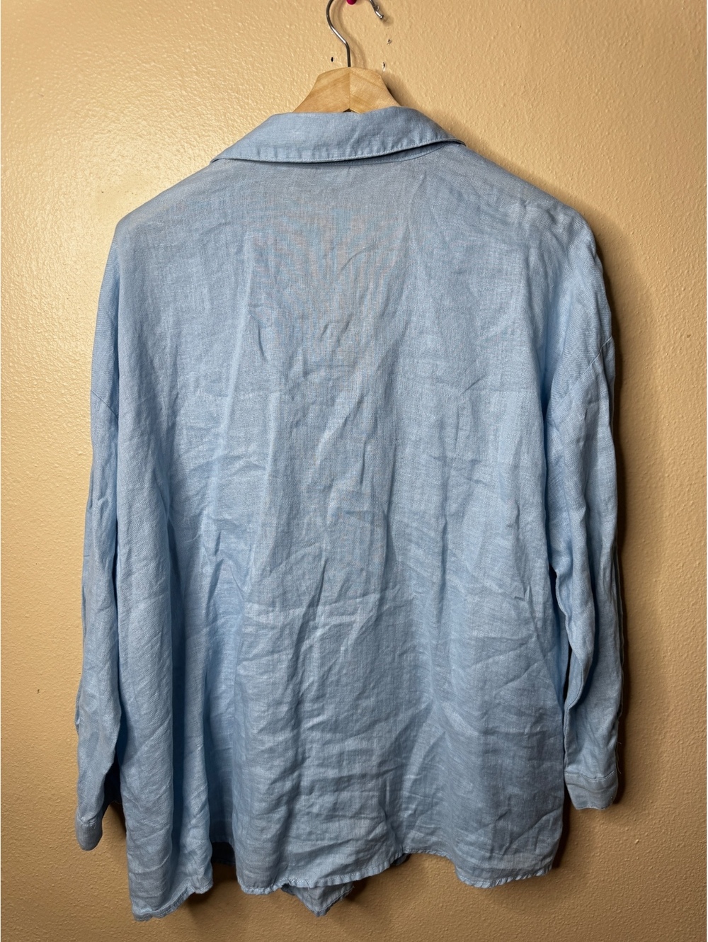 Magaschoni Womens XL Light Blue 100% Linen Button Up Shirt Roll Tab Sleeve - Picture 5 of 5